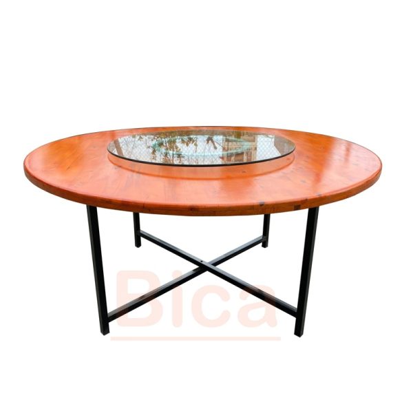 bàn tròn mặt gỗ ghép thanh đường kính 160cm