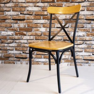 Ghế nhà hàng chữ X khung sắt mặt gỗ